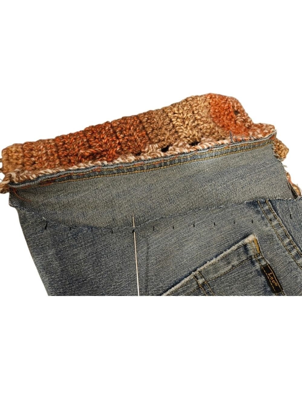 Handmade Upcycled Denim Crochet Crossbody Bag Eco Friendly Fall Purse - Picture 15 of 17